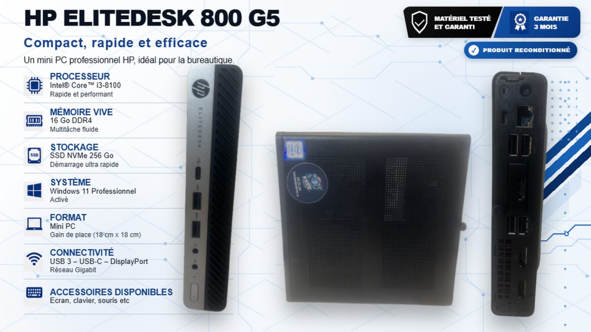 HP EliteDesk 800 G5 Mini – Compact, rapide et efficace